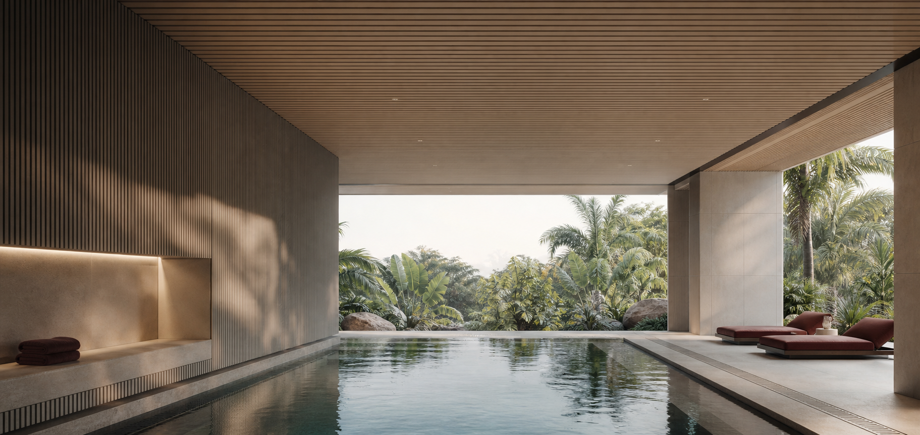 Indoor pool with moisture-resistant walls and ceiling